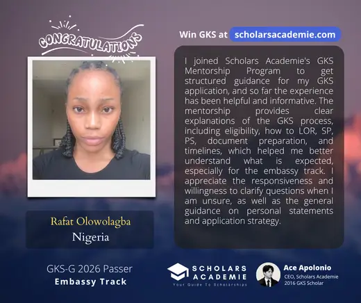 Rafat Olowolagba — GKS scholarship winner testimonial