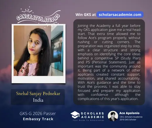 Snehal Sanjay Pednekar — GKS scholarship winner testimonial