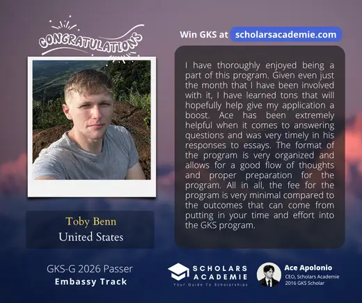 Toby Benn — GKS scholarship winner testimonial